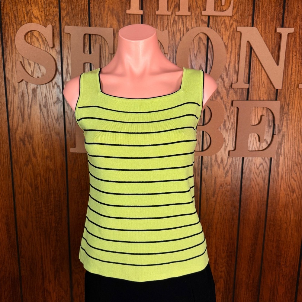 Joseph A Lime Green Striped Y2K Whimsygoth Tank Top Women Large Retro Indie Top - Picture 1 of 5